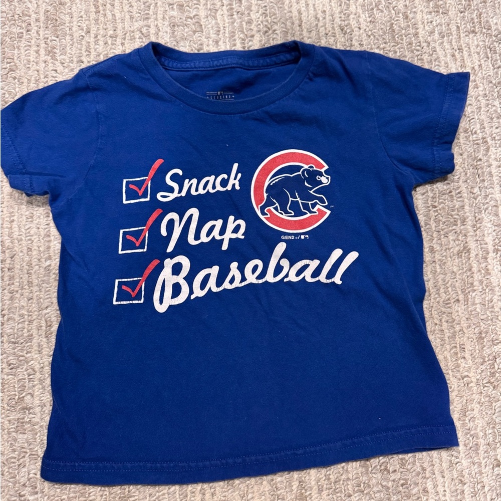 Chicago Cubs Kids Blue 'Snack Nap Baseball' Short Sleeve Tee